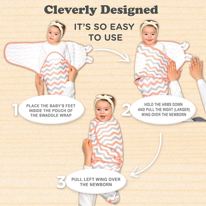 Swaddles for Newborns – 3-Pack Infant Swaddles 0-3 Months – Adjustable Swaddle Sleep Sack – Soft Cotton Baby Wrap for Safe & Cozy Sleep (Coral)