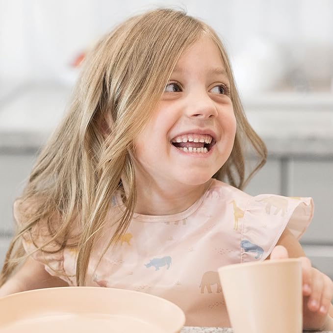 Tiny Twinkle Mess Proof Baby Bib for Girls | Waterproof Toddler Bib for Eating | Baby Apron for Feeding | Machine Washable | Perfect Shower Gift (Petite Safari, 6??4M)