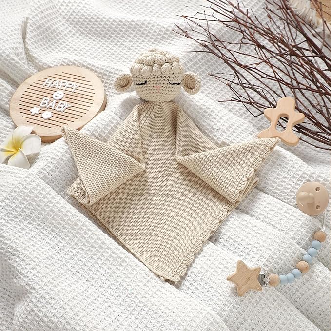 Neiwech Sheep Snuggle Loveys for Babies Cotton Baby Security Blanket for Newborn Infant Boys Girls Beige