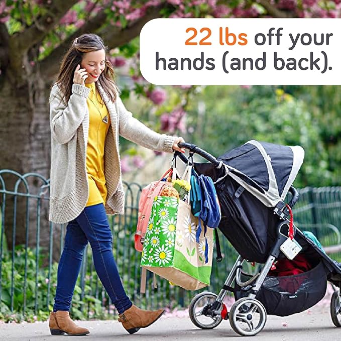 Baby Uma Stroller Hooks for Bags (2 Pack) - Universal Stroller Clips and Hooks, Non-Slip with One-Hand Opening, 11 lb Weight Capacity, Baby Travel Essential