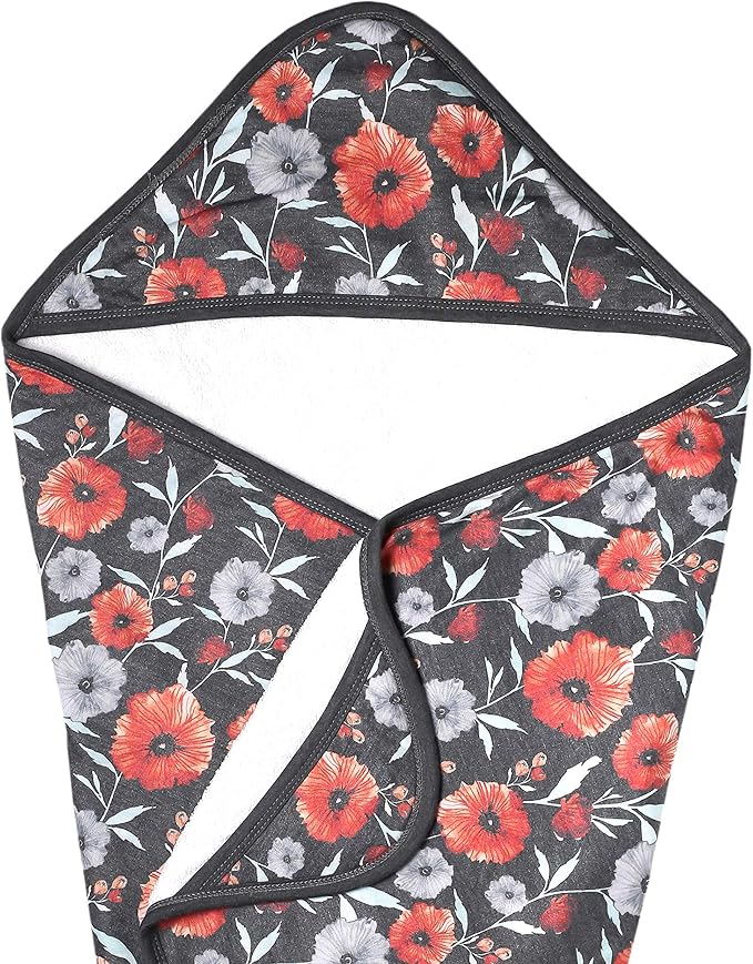 Copper Pearl Premium Knit Hooded Bath Towel with Terry Cloth Interior Poppy