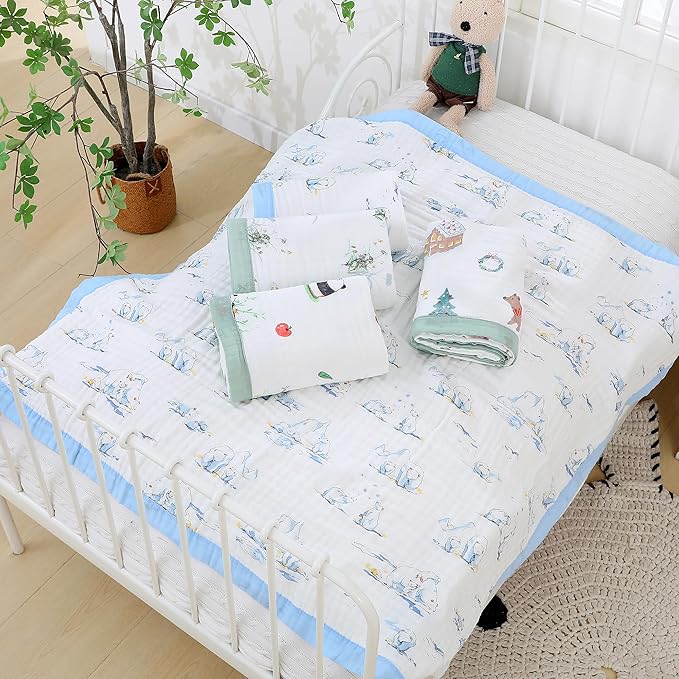 Jay & Ava Baby Muslin Blankets 42' x 42', Soft Cotton Blanket for Toddler Boy, 4 Layers Bed Muslin Throw for Crib, Large Receiving Blanket - Blue Polar Bear