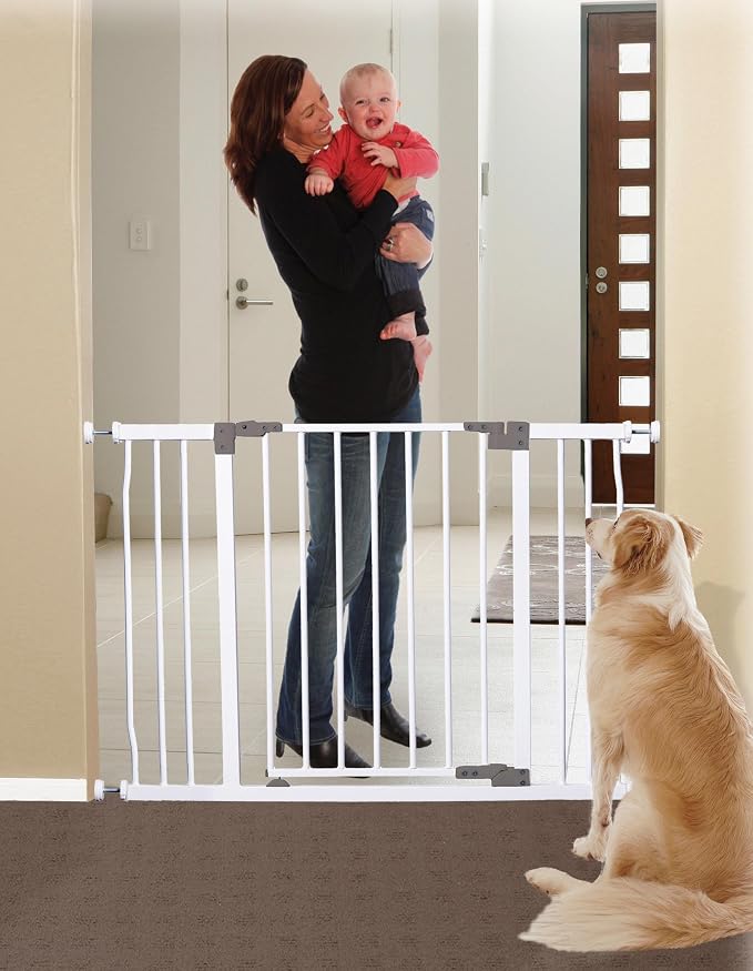 Dreambaby Liberty Extra-Wide Baby Safety Gate- with Smart Stay Open Feature - Fits Openings 39-42.5 inches Wide - White - Model L867