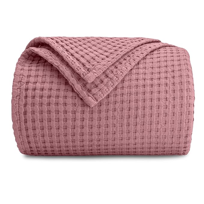 Comfy Cubs Waffle Blanket Twin, 90" x 66" - 100% Cotton Lightweight Breathable Bed Blanket - Soft Textured Thermal Weave for All Seasons – Decorative Cozy Layer for Couch, Sofa, or Bed - Mauve