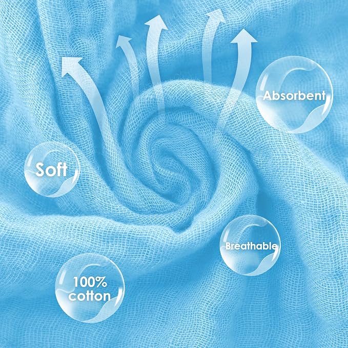 Cute Castle 12 Pack Muslin Baby Washcloths - Large 12'' by 12'' - Ultra Soft 100% Cotton - Super Absorbent Burp Cloths for Unisex, Boy, Girl -Aquamarine
