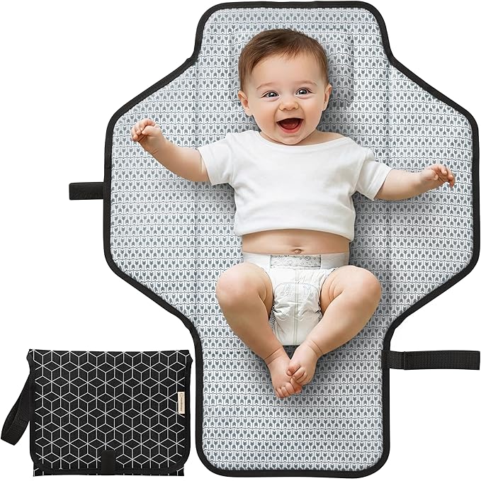 KeaBabies Portable Changing Pad for Baby, Travel ??26 x 21 Wipeable, Waterproof, Foldable Baby Diaper Changing Mat for Diaper Bag, Caddy, Car, Bed, Newborn, Compact Changer Mat Station (Black Geo)