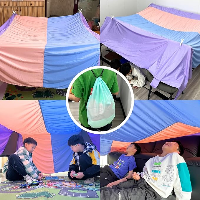 Magic Fort Building Kit for Kids - Large Lightweight Blanket Fort Making Kit Clips with CPC Certification - Portable Playhouse Play Tent Fort - Indoor/Outdoor Girls/Boys Toys Ages 4-5 6 7 8-12