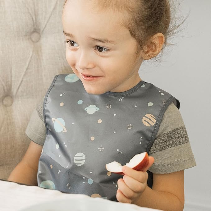 Tiny Twinkle Mess Proof Baby Bib for Boys | Waterproof Toddler Bib for Eating | Baby Apron for Feeding, Machine Washable | Perfect Shower Gift (Space, 6??4M)
