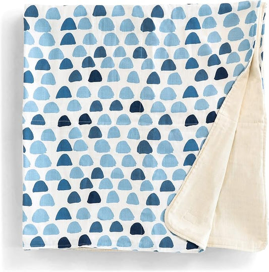 Organic Muslin | Cotton Blanket, Kids, Baby, Quilt, Triple Layer Muslin, Bed, Crib, GOTS Certified, Organic Cotton (Blue Hill)