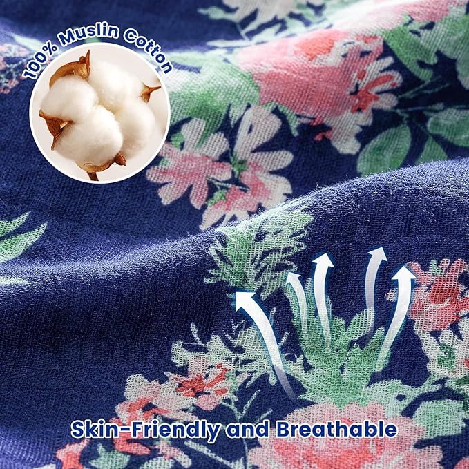 david's kids 4 Pack Baby Muslin Swaddle Blankets,100% Cotton and Ultra Soft Breathable Receiving Blanket Wrap for Girls, New Born Essentials, Large 47 x 47 inches, Floral Flowers/Pink