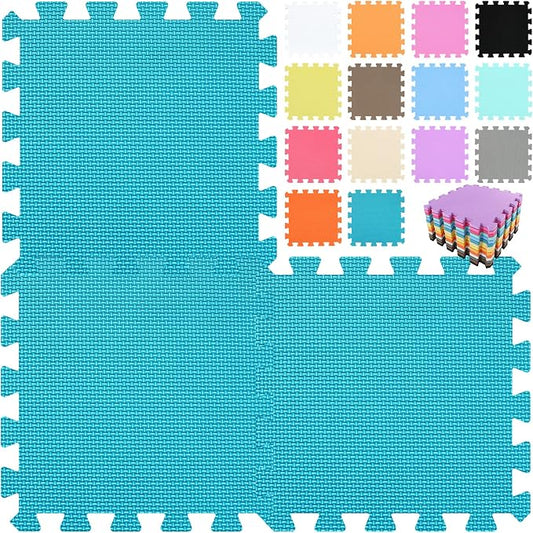 qqpp EVA Rubber 18 Tiles Interlocking Puzzle Foam Floor Mats - Baby Play Mat for Playing | Exercise Mat for Home Workout. Indigo naturalis (Dark Green). QC-Pb18N