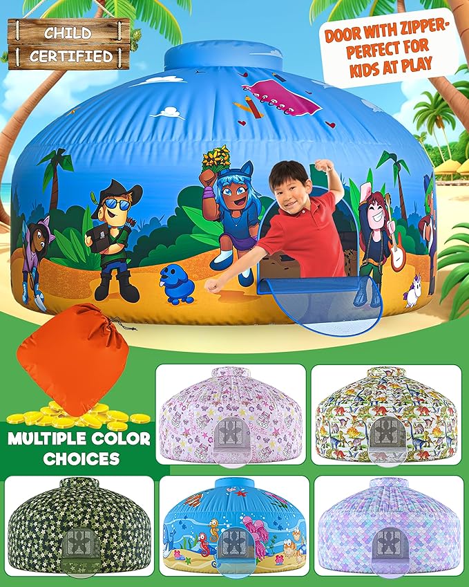 Skywin Blox Fortress Funhouse Air Tent for Kids with Door (77??x 50?? Builds in 30 Sec, Toddler Tents Indoor for Imaginative Play, Kids Forts Indoor Playhouse, Christmas Birthday Gift (Fan Not Incl)