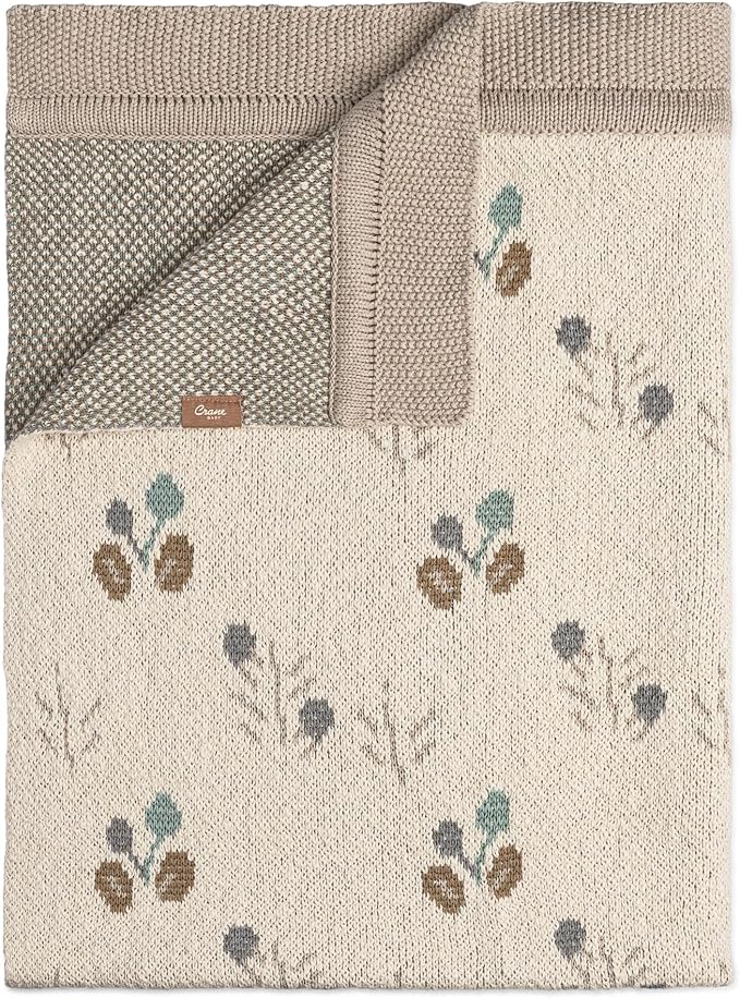 Crane Baby 100% Organic Cotton Knit Baby Blanket with Poppy Design, Soft Reversible Stroller and Crib Blanket, Gender Neutral Multicolor Bohemian