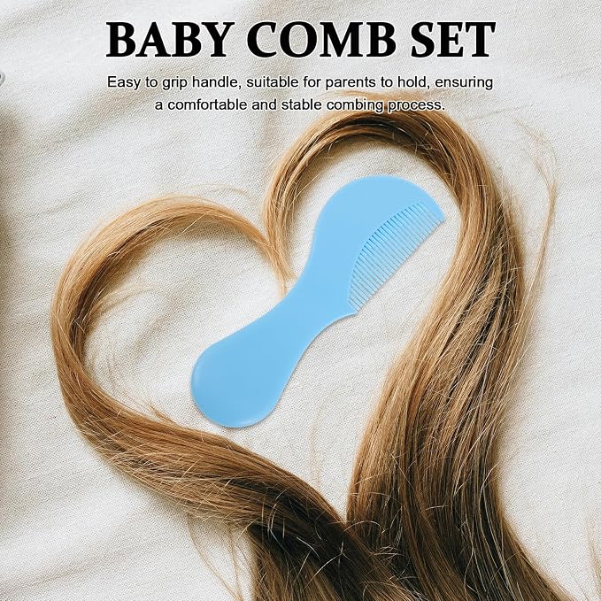 HEMOTON Hair Brush and Comb Grooming Set for Infants Soft Bristle Cradle Cap Brush with Blue Handle Gentle Bath and Comb Kit for Boys