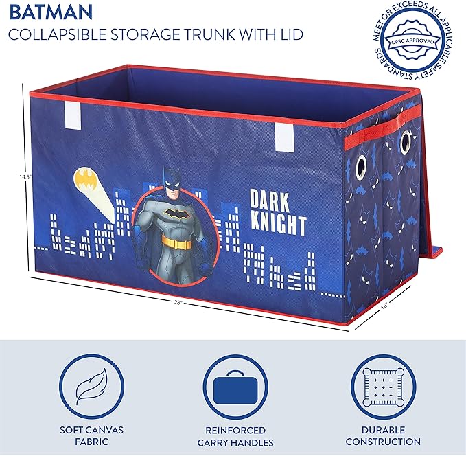 Idea Nuova Batman Collapsible Children?™s Toy Storage Trunk, Durable with Soft Lid, 28.5"x14.5"x16"