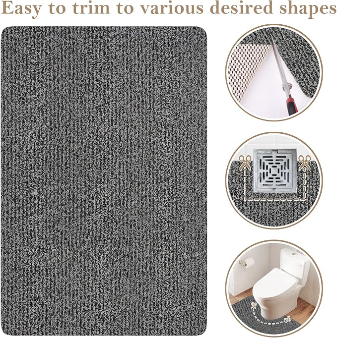 Shower Mat Bathtub Mat Non-Slip,47x16 inch, Soft Tub Mat with Drain,PVC Loofah Bath Mat (Phthalate Free) for Tub and Bathroom,Quick Drying,Black