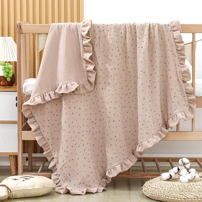 Muslin Toddler Blanket 43"x43" - 100% Cotton Super Soft Crib Blanket for Baby Boys & Girls, Infant & Toddler,Lightweight Nursing Cover & Breathable Stroller Blanket,Floral Design (Brown)