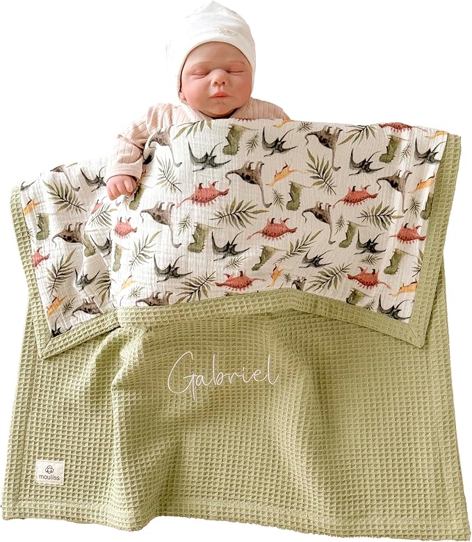 Mouliss Personalized Baby Blanket with Name ??Handmade 100% Organic Cotton Newborn Gift | Custom Knit Blanket for Boys, Girls, Kids & Baby Showers