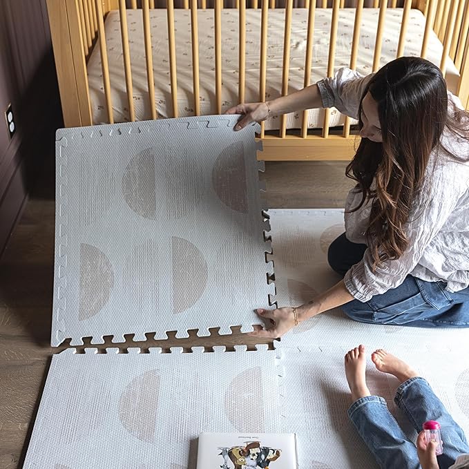 Little Landings Baby Play Mat for Floor - Aura Oat (6x6ft) - Premium EVA Foam Play Mat for Babies & Toddlers (Ages 0-5+) Non-Toxic Playmat for Tummy Time, Crawling & Playroom - Stylish & Comfortable