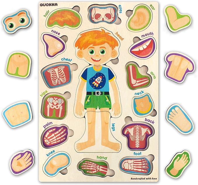 QUOKKA Puzzles for Kids – Montessori Puzzles for Toddlers 3-5 – Preschool Game Learning Human Body Parts Anatomy Skeleton – Educational Toys for Boy & Girl