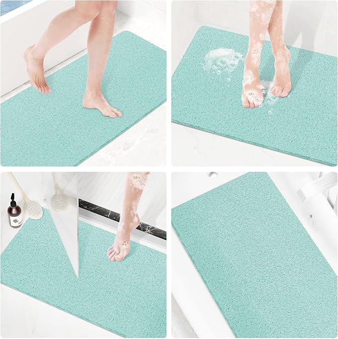 Shower Mat Bathtub Mat Non-Slip,36x16 inch, Soft Tub Mat with Drain,PVC Loofah Bath Mat (Phthalate Free) for Tub and Bathroom,Quick Drying,Green