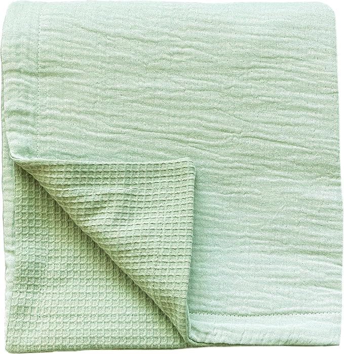 Leyl&Ari Waffle Baby Blanket | Organic Muslin and Waffle Weave Toddler Quilt | Toddler Blankets for Boys Girls (Sage)
