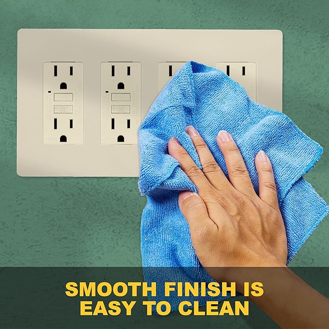 Faith Electric 4-Gang Decorator Screwless Wall Plate Child Safe Outlet Covers, 4.68"H x 8.4" L, Fits GFCI, USB Receptacles, Dimmers, and Lighting Controls, ETL Listed, Ivory