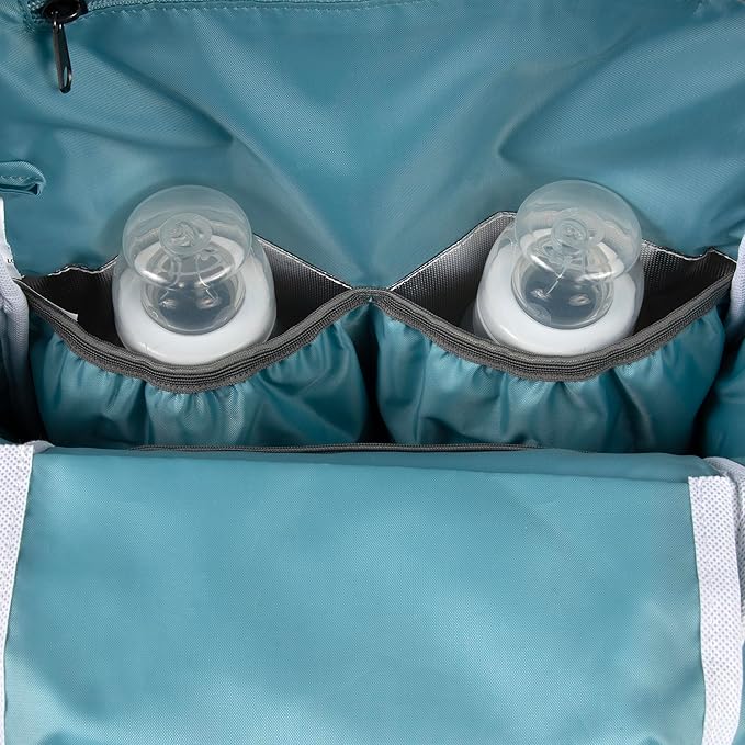 Baby Essentials Two Tone Diaper Bag Backpack with Portable Changing Pad, Stroller Straps, Insulated Bottle Pocket, 2 Pc Set (Teal)