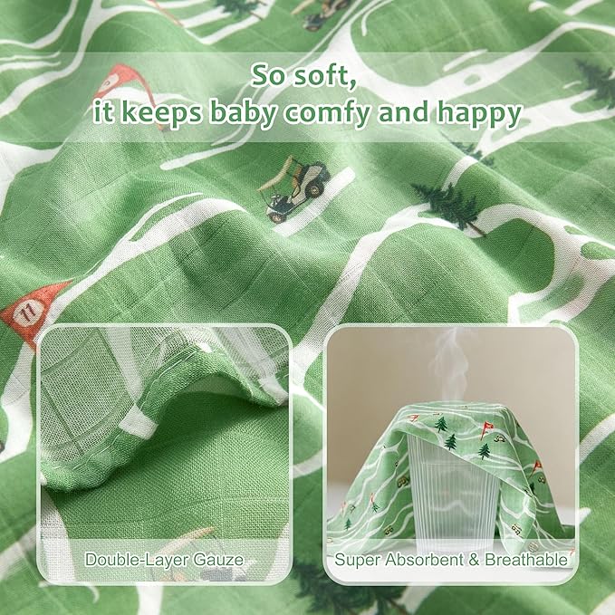 Muslin Swaddle Blankets for Newborn, Large 47"x47" Soft Breathable Bamboo Cotton Baby Blanket, Lightweight Receiving Blanket for Boys and Girls, Fairway Walk