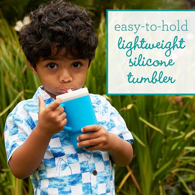 Infantino My 1st Tumbler, 9 Oz. Silicone Sippy Cup with Straw & Handle, Spill-Resistant Baby Cup for On-the-Go, BPA-Free Transition Bottle, Ocean