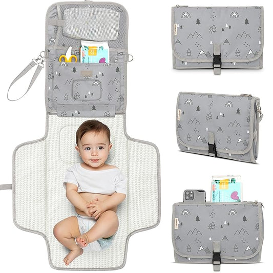 KeaBabies Portable Diaper Changing Pad, Travel, Car - Large Waterproof Baby Changing Mat, Wipeable, Padded, On The Go Travel Diaper Clutch Bag, Easy to Use Pockets for Newborn Essentials (Woodland)