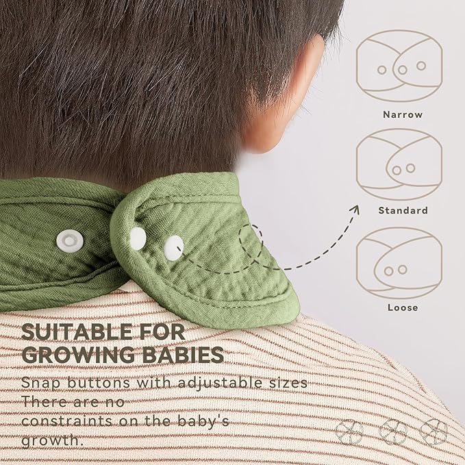 Muslin Baby Bibs for Unisex Boys Girls, Cotton Drool Bibs, Adjustable Newborn Bibs for Drooling and Teething