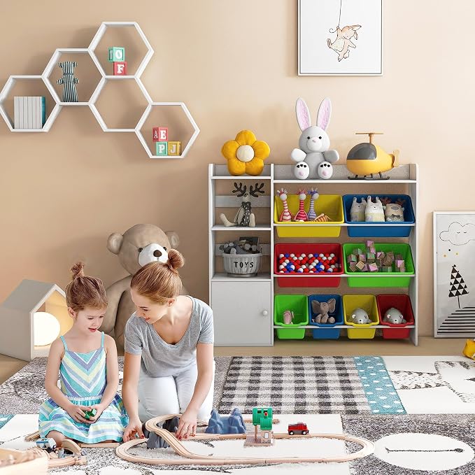 Xilingol Kids Toy Storage Organizer, 4-Tier Toy Organizers W/8 Removable Storage Bins, Kid Bookshelf and Toy Storage for Study Room, Bedroom, Kids Room, Classroom, Nursery
