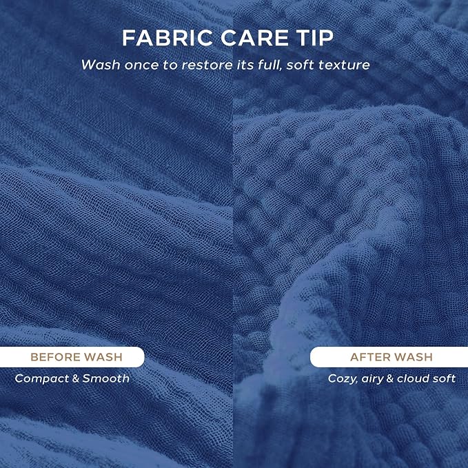 Threadmill Muslin Throw Blanket | 4 Layer 100% Cotton Gauze | Lightweight, Breathable, and Soft All Season Blanket | 50 x 65 Cozy Throw for Sofa, Couch & Bed | Folktone Blue