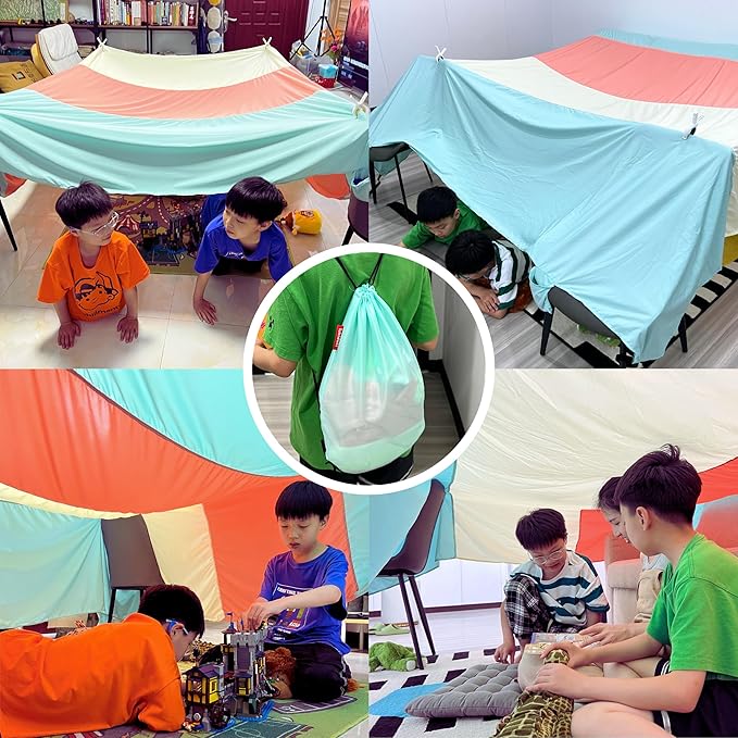 Magic Fort Building Kit for Kids - Large Lightweight Blanket Fort Making Kit Clips with CPC Certification - Portable Playhouse Play Tent Fort - Indoor/Outdoor Girls/Boys Toys Ages 4-5 6 7 8-12