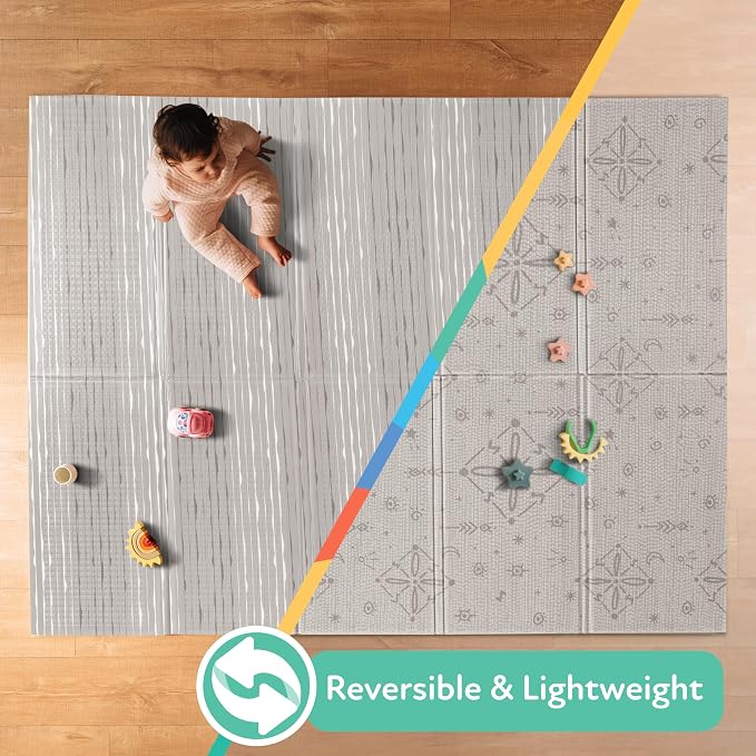 Nuby Reversible Baby Floor Mat, 77" x 58" - Foldable and Lightweight Infant Play Mat - Easy Storage and Travel - Graceful Gray