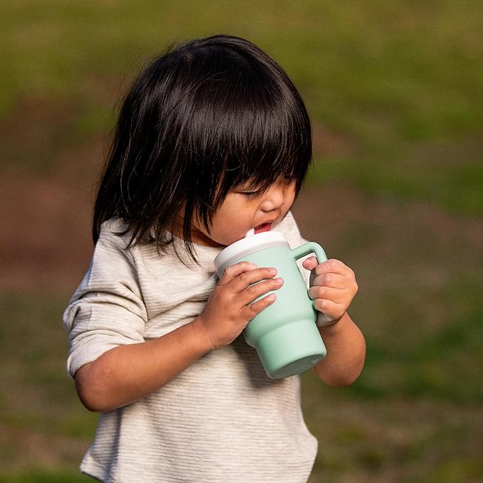 Infantino My 1st Tumbler, 9 Oz. Silicone Sippy Cup with Straw & Handle, Spill-Resistant Baby Cup for On-the-Go, BPA-Free Transition Bottle, Cool Mint