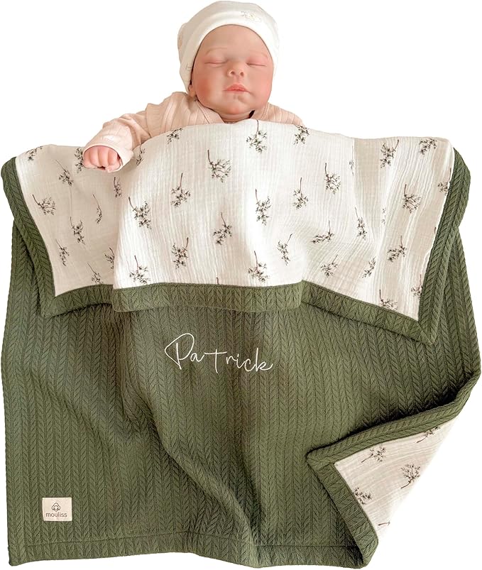 Mouliss Personalized Baby Blanket with Name ??Handmade 100% Organic Cotton Newborn Gift | Custom Knit Blanket for Boys, Girls, Kids & Baby Showers