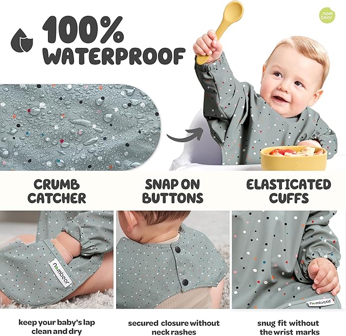 Waterproof Smock Baby Bibs for Eating (Boy or Girl 6-24 Months) - Toddler Long Sleeve Bib for Baby Led Weaning