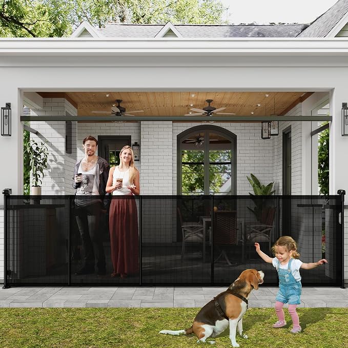 Retractable Baby Gates Dog Gate for Stairs, 100" Wide Retractable Gate Mesh Pet Gate, 41" Extra Tall Child Safety Gate with Fiberglass Rods for Stairways, Doorways, Hallways, Indoor/Outdoor