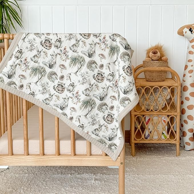 Mouliss Personalized Baby Blanket with Name ??Handmade 100% Organic Cotton Newborn Gift | Custom Knit Blanket for Boys, Girls, Kids & Baby Showers (Stone Beige/Critter Crew)