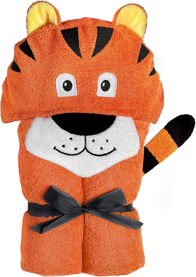 Hooded Baby Towel for Kids 2-8 | Large 100% Cotton Baby Towel for Girls or Boys in Orange | Unisex Cute Tiger Bath Towels for Babies and Toddlers