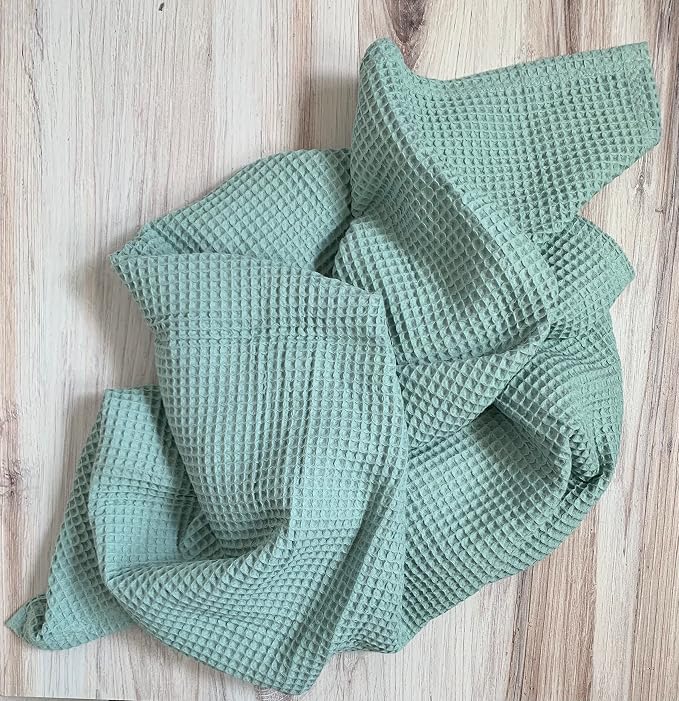 Leyl&Ari Waffle Baby Blanket, 100% Organic Cotton Soft Thin Honeycomb Breathable Summer Thermal for Infant, Newborn, Toddler Crib, Gender Neutral Essential Accessories and Gift (Sage Set)