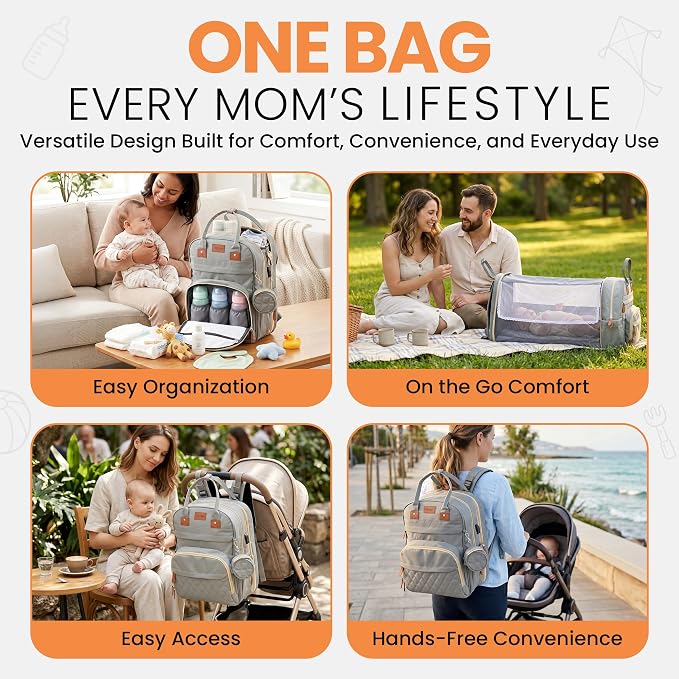 Diaper Bag Backpack with Changing Station | 600D Oxford Waterproof Baby Bag for Mom & Dad | Large Baby Diaper Bag Boy Girl | 16 Pockets, USB Charging Port, Foldable Pad