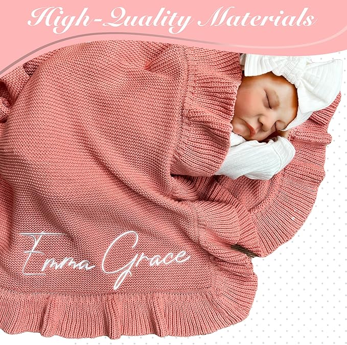Knit ??30x40in Personalized Baby Blanket for Newborn Girl and Boy ??Custom Blanket with Name Embroidery ??Soft Knitted Baby Blanket ??Custom Baby Gifts for Baby Shower (Pink)