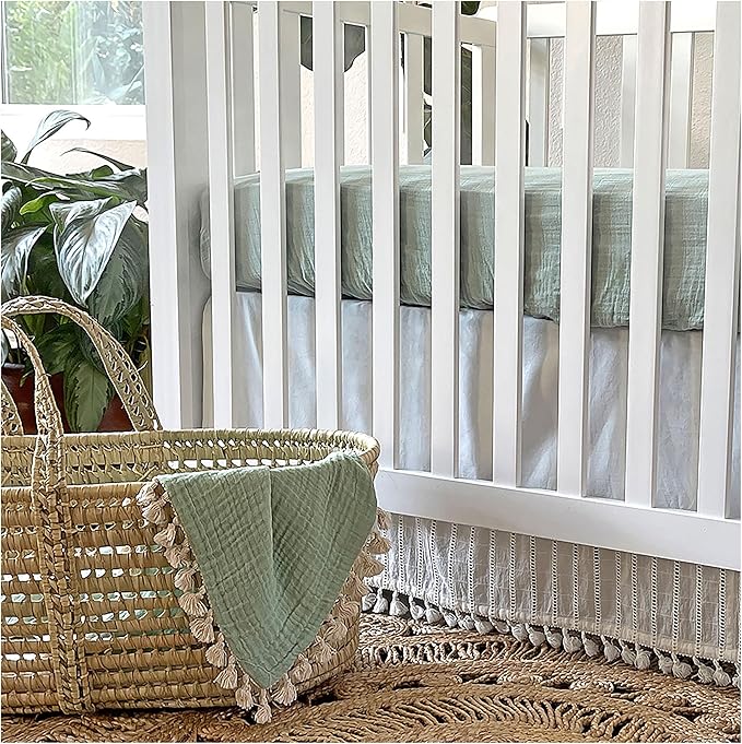 Crane Baby Muslin Swaddle Blanket, Soft Cotton Lightweight Nursery and Stroller Blanket for Baby Boys & Girls, Evergreen, 30" x 40"