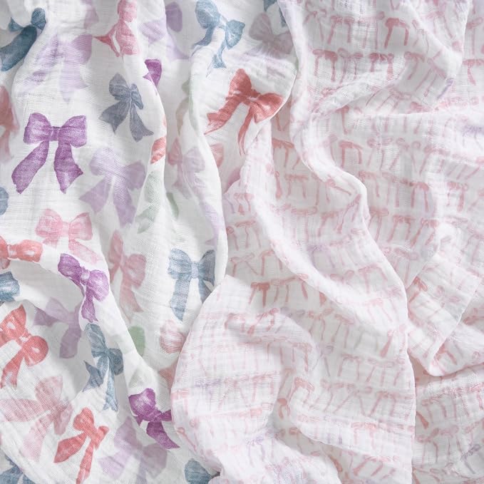 aden + anais 100% Organic Cotton Muslin Swaddles, Breathable Baby Blanket, Ideal for Boys, Girls, Newborns, Babies & Infants, Receiving Blanket, Soft and Lightweight Wrap, 2 Pack, Bow Atelier