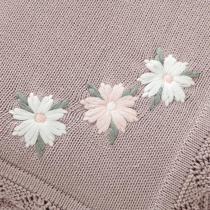 LAWKUL Baby Blanket 100% Traceable Cotton Knit Receiving Blankets Crib Blanket for Newborn Boy Girls 40"x30" White Floral