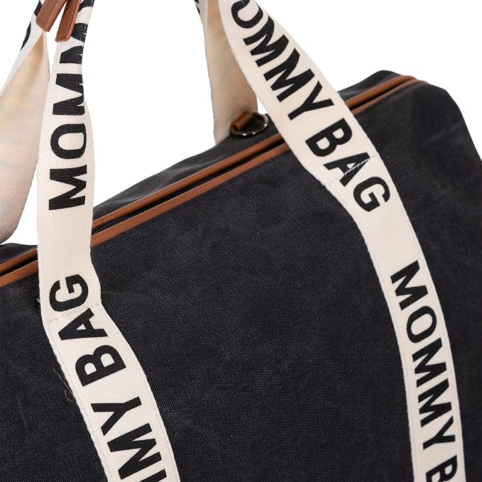 Childhome Signature Mommy Bag, Sporty Diaper Bag, Water Repellant Tote Bag, Large Diaper Bag, Baby Essentials Travel Bag, Hospital Bags for Labor and Delivery (Black)