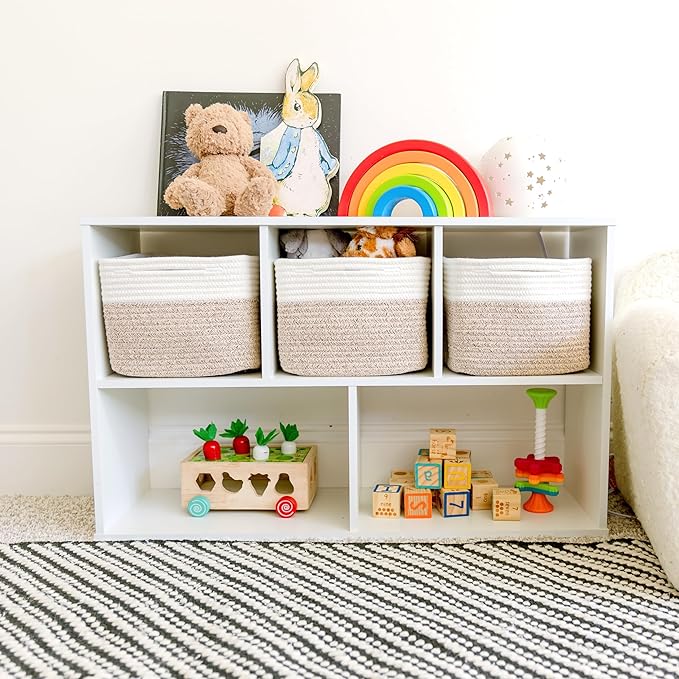 NaturalCozy Storage Cubes 9?�x9?�x7?�Cotton Rope Woven Baskets for Organizing 3-Pack | 9 Inch Cube Storage Bin | Small Basket for Shelf Nursery, Pantry, Decorative Plant, Bathroom Closet, Toy Gift